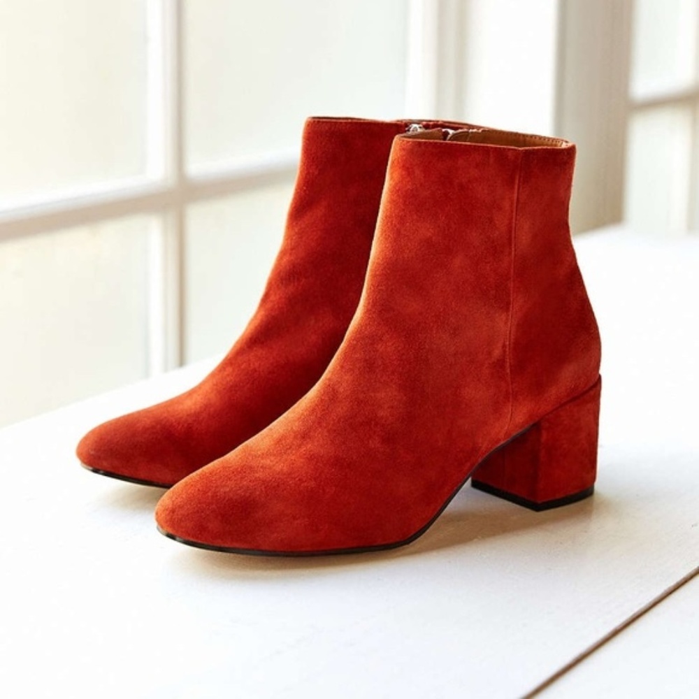 Burnt orange suede booties